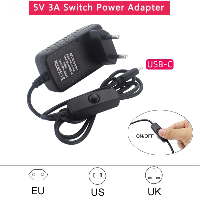 Banana Pi Bpi-M5 - แหล่งจ่ายไฟ 5V 3A พร้อมสวิตช์เปิด/ปิด ปลั๊กชาร์จแบบ EU